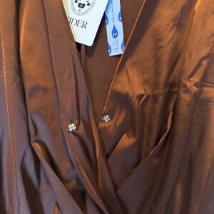 Cider Satin V Neck Ruched Wrap Bodysuit